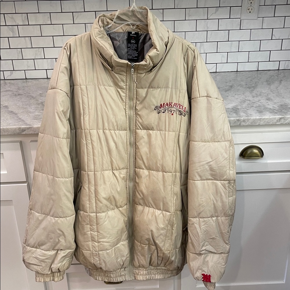 Vintage Makaveli Jacket Mens XXL Beige‎ Tan Puffer Down Feather Coat 1971 Logo